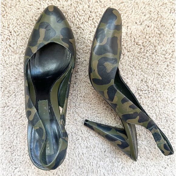 MARC JACOBS HEELS CAMO SLINGBACK PUMPS LEATHER MADE IN ITALY SIZE 39 - Picture 1 of 16